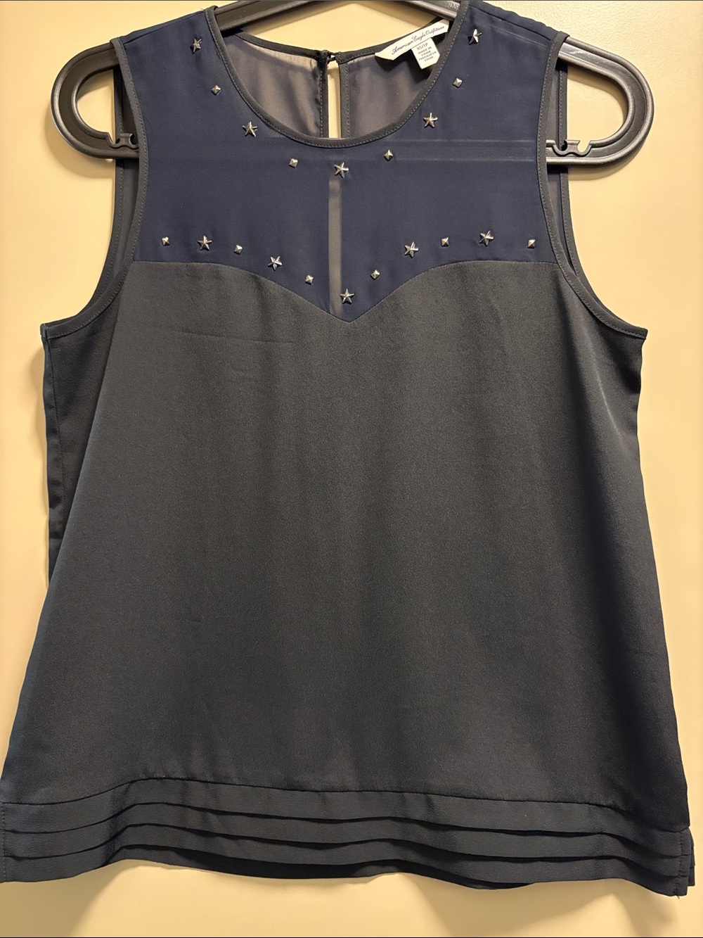 American Eagle Outfitters Navy Embellished Sheer Tank